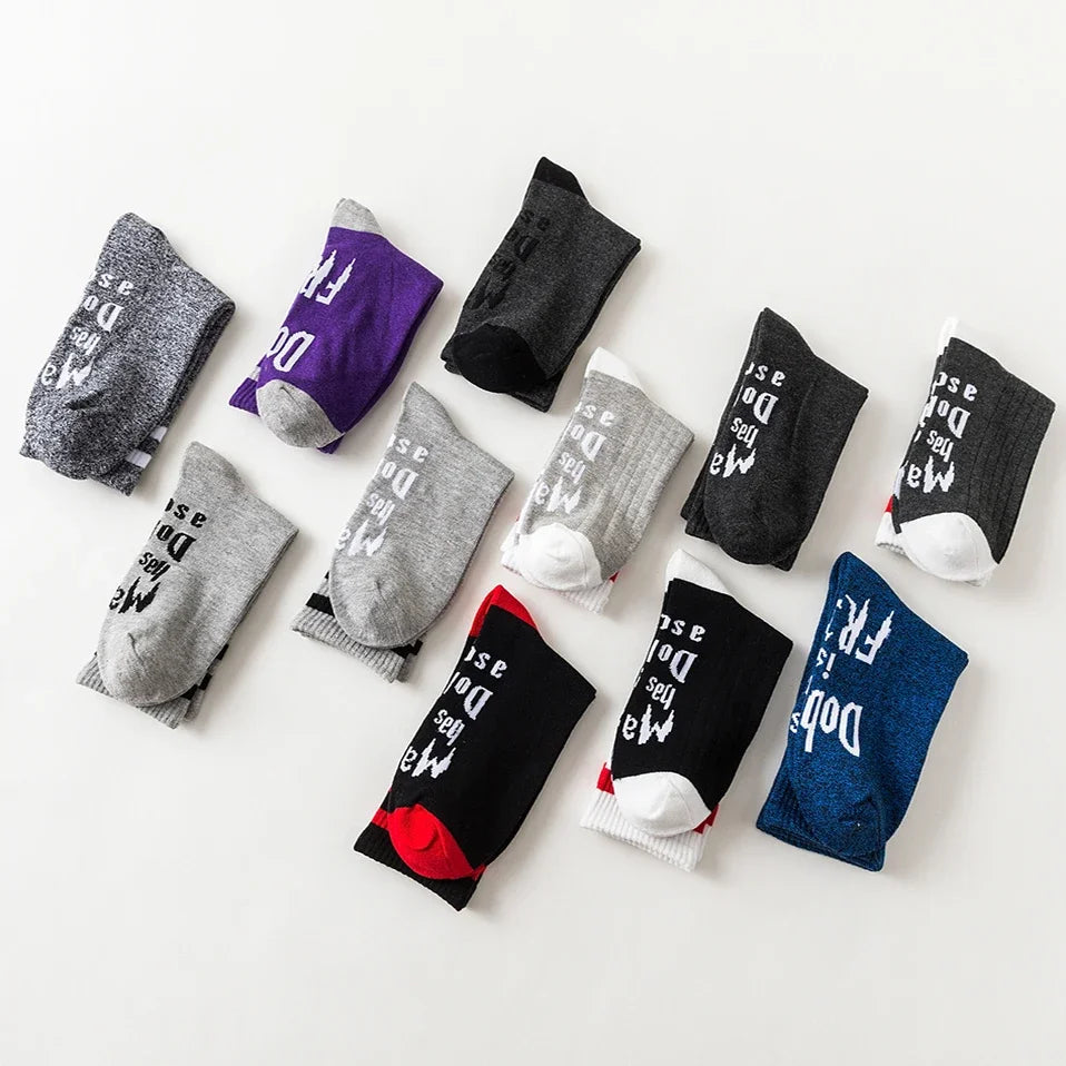 New High Quality Print Letter  is Free Funny Men Socks Striped Women Novelty Chaussettes Femme Spring Streetwear Cotton Sokken