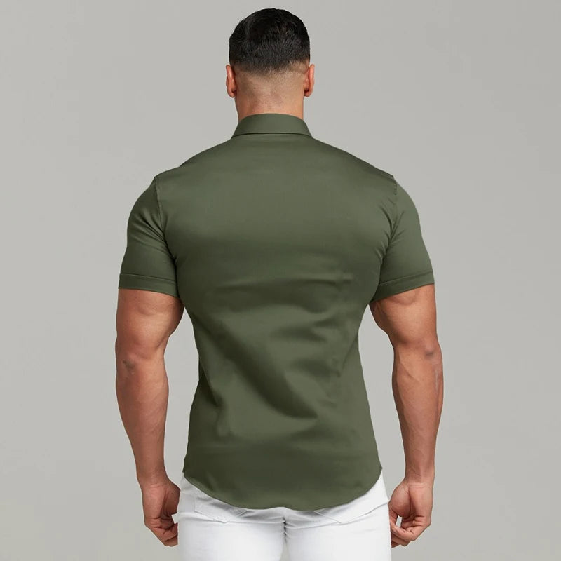 Men's Casual Short Sleeve Slim Fit Shirt in Polyester
