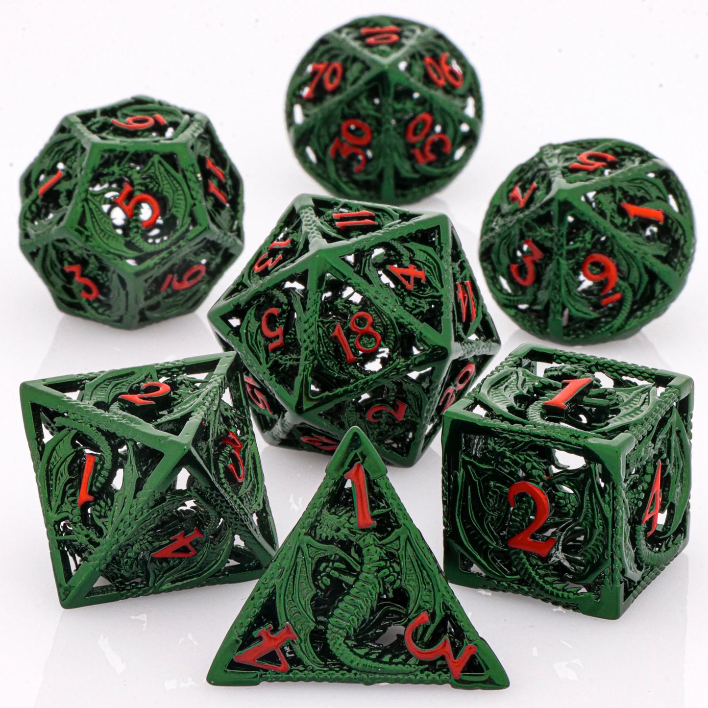 GSF Polyhedral Metal Dragon D&D Dice Set for Dungeons and Dragons Hollow Metal Dice