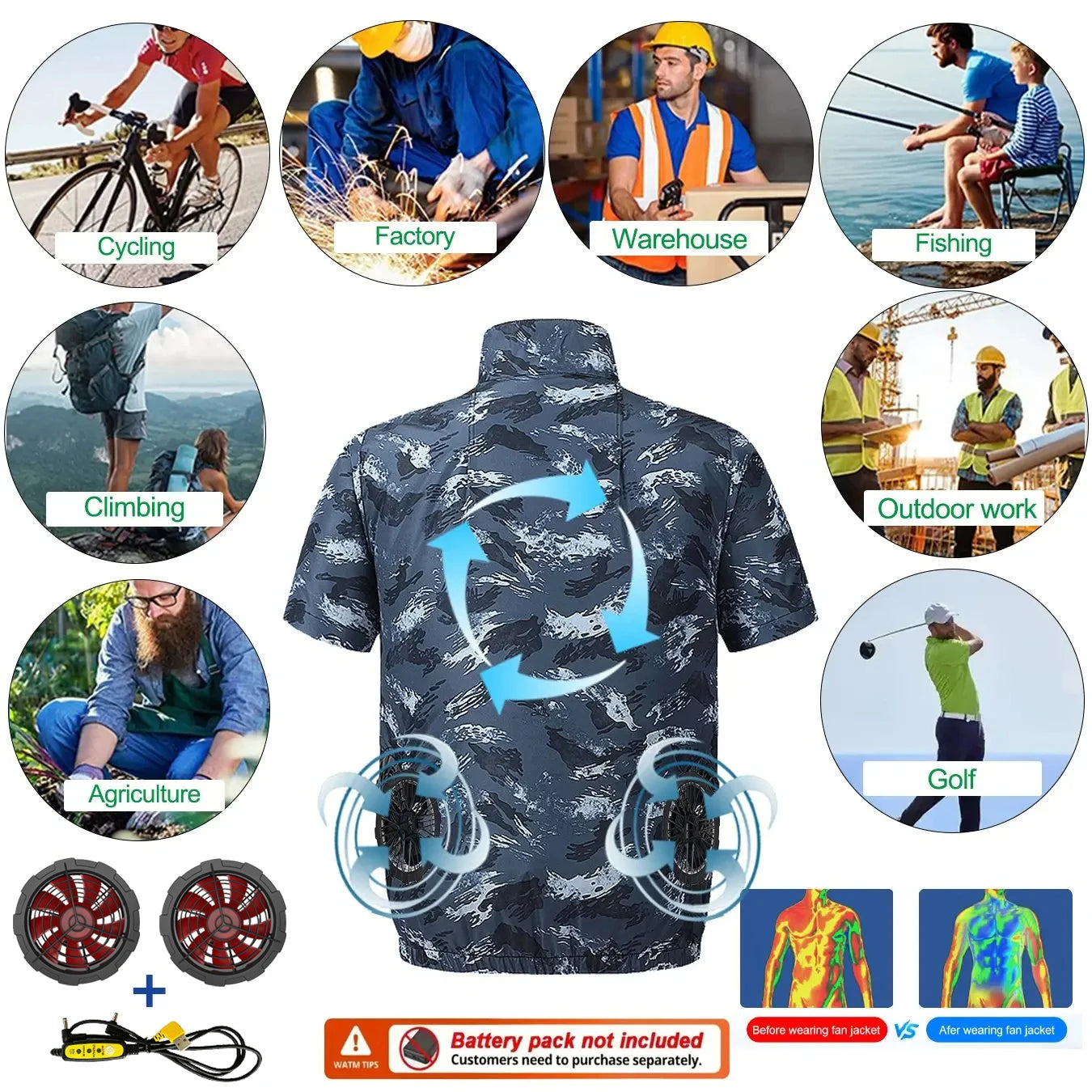 Men's Short Sleeve Cooling Jacket with USB Fan
