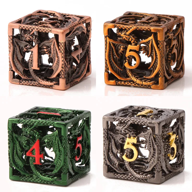 GSF Polyhedral Metal Dragon D&D Dice Set for Dungeons and Dragons Hollow Metal Dice