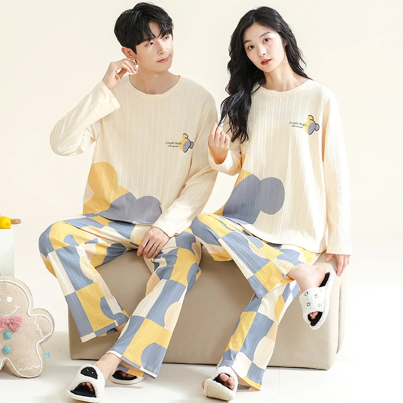 Cotton Korean Men Pajama Set Sleepwear