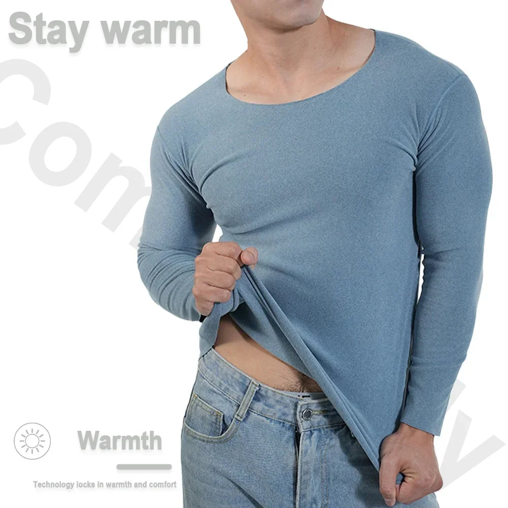 Men Thermal Underwear Long Sleeve Shirts Crewneck Fleece Lined Base Layer Top