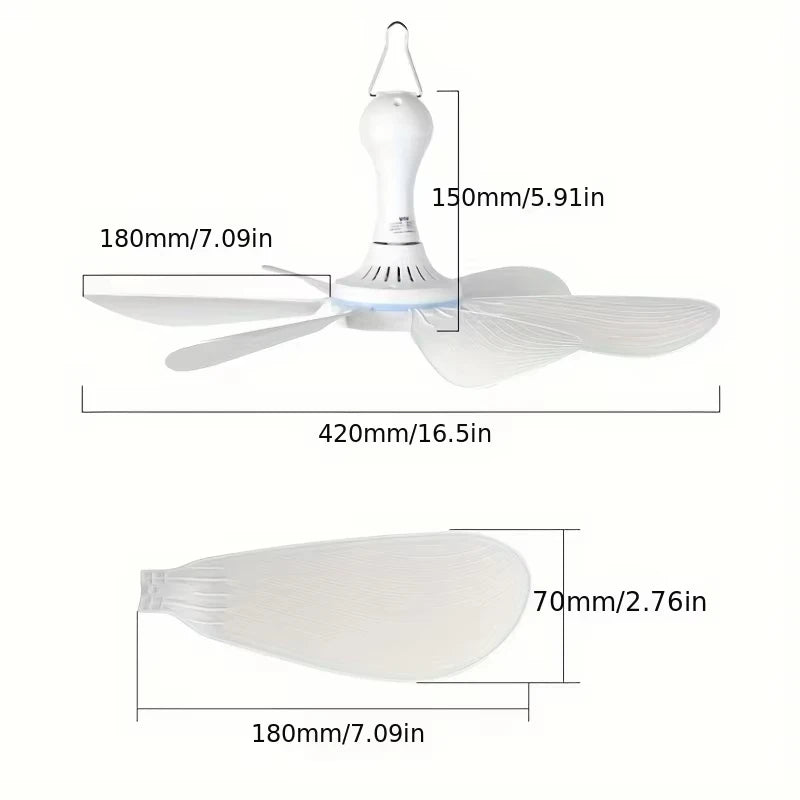XIAOTREE USB Ceiling Fan with 6 Blades for Camping and Home