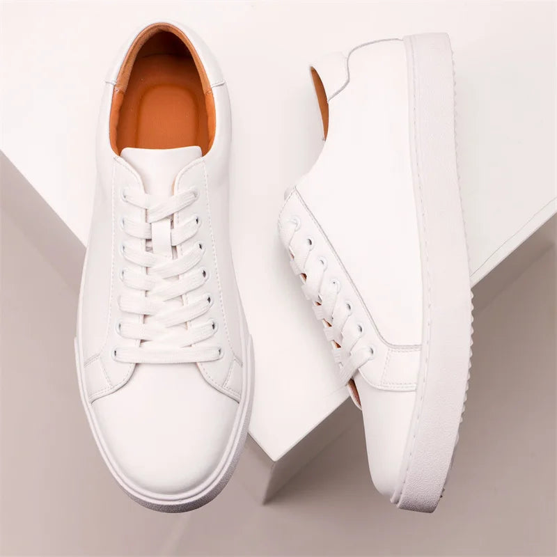 Genuine Leather White Sneakers for Men Casual Outdoor Use Non-Slip Breathable Handmade