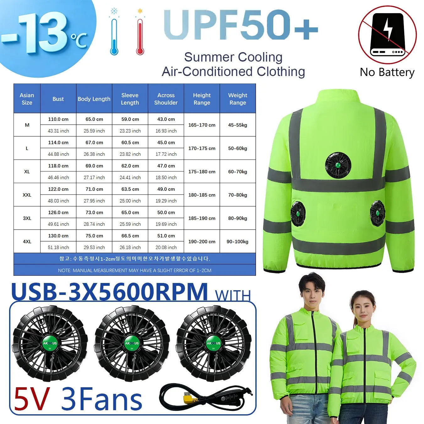 AKOOUS USB 3-Fans Cooling Vest for Men and Women