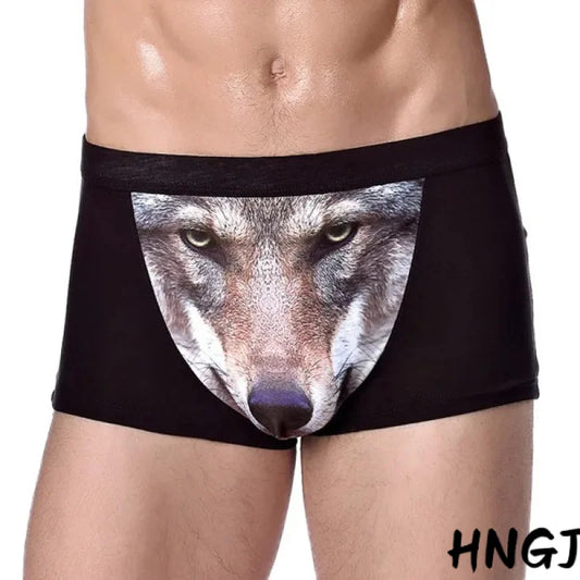 2026 Men Underpants Modal Material Wolf Print Men's Boxer Briefs
