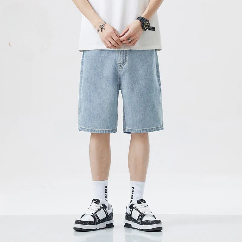 2025 Summer men seven inch jeans fashion design men's jeans slim fit straight leg short jeans casual loose wide leg denim shorts
