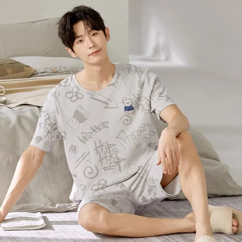 Summer Cotton Pyjamas Casual Pajamas Sleep Tops Shorts For Men Lovely Panda Print Pajama Sets Comfortable Cool Sleepwear 2022