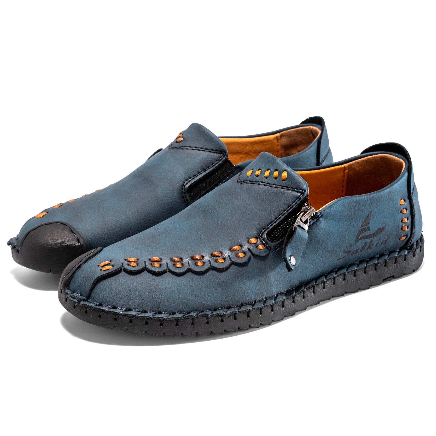 Men's Breathable Leather Casual Shoes with Zip Closure