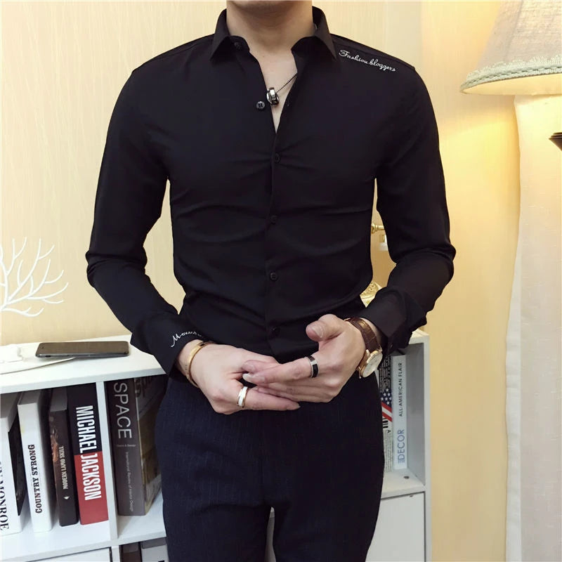 Men's Long Sleeve Dress Shirt in Silk Cotton Blend