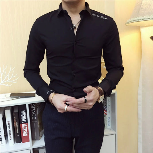 Men's Long Sleeve Dress Shirt in Silk Cotton Blend