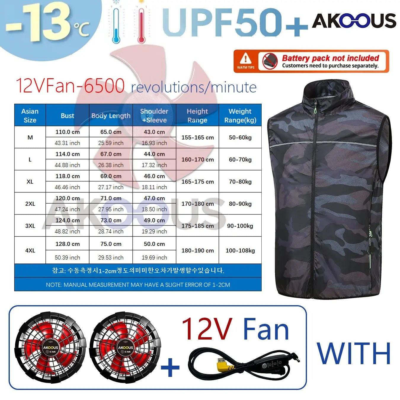 AKOOUS 12V/5V USB Cooling Vest for Men and Women
