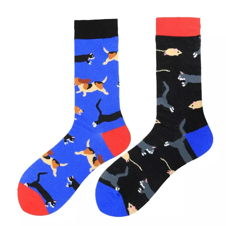 Men's Harajuku socks with print Funny AB asymmetric fashion colorful skateboard socks Happy Business Socks
