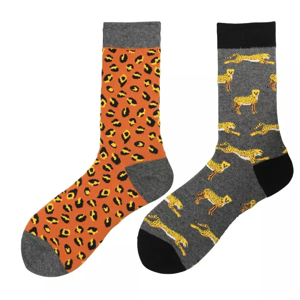 Men's Harajuku socks with print Funny AB asymmetric fashion colorful skateboard socks Happy Business Socks