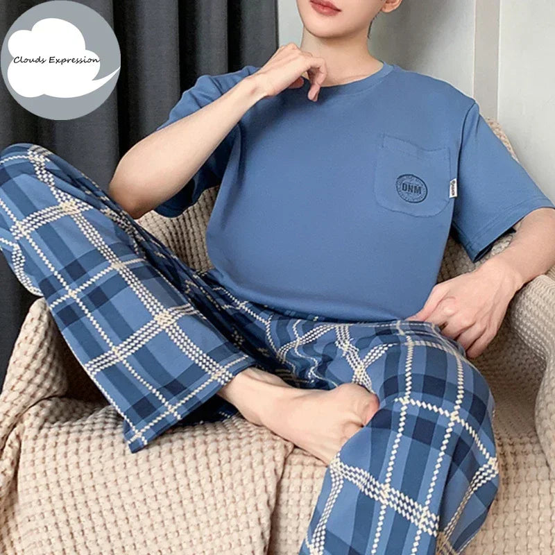 Summer Knitted Mens Casual Pyjamas Set