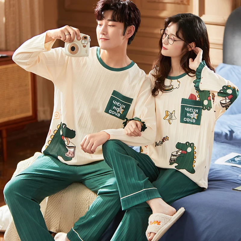 Spring Couples Sleepwear for Women Man Cotton pajama sets Sleep Tops Trousers Home clothes pijama conjuntos de pijama hombre