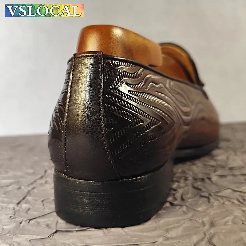 2025 Men's Loafers Shoes Black Brown Tassel Print Casual Mens Dress Shoes Office Wedding Genuine Leather Loafers For Men
