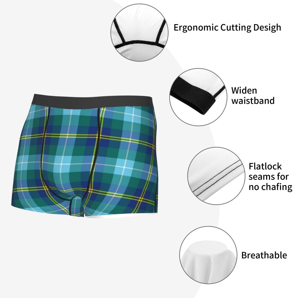 Black Watch Tartan Boxer Shorts for Men in Lycra and Polyester