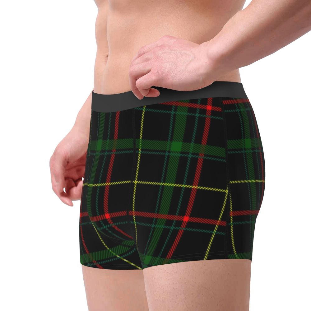 Black Watch Tartan Boxer Shorts for Men in Lycra and Polyester