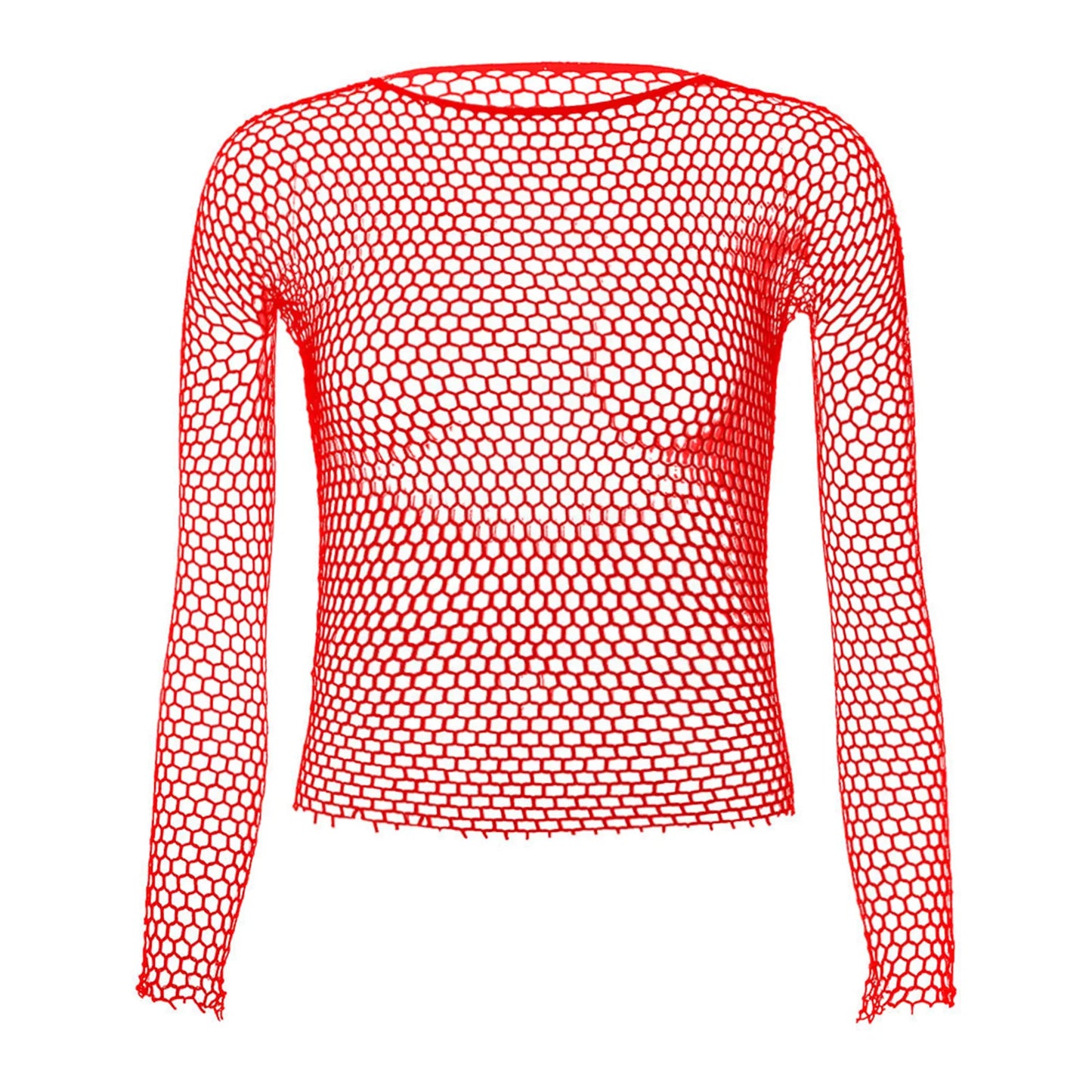 Men Sexy Sheer See-Through Fishnet Pole Dancing Tops Exotic Long Sleeve High Stretch Mesh T-Shirt Nightclub Club Performance Top