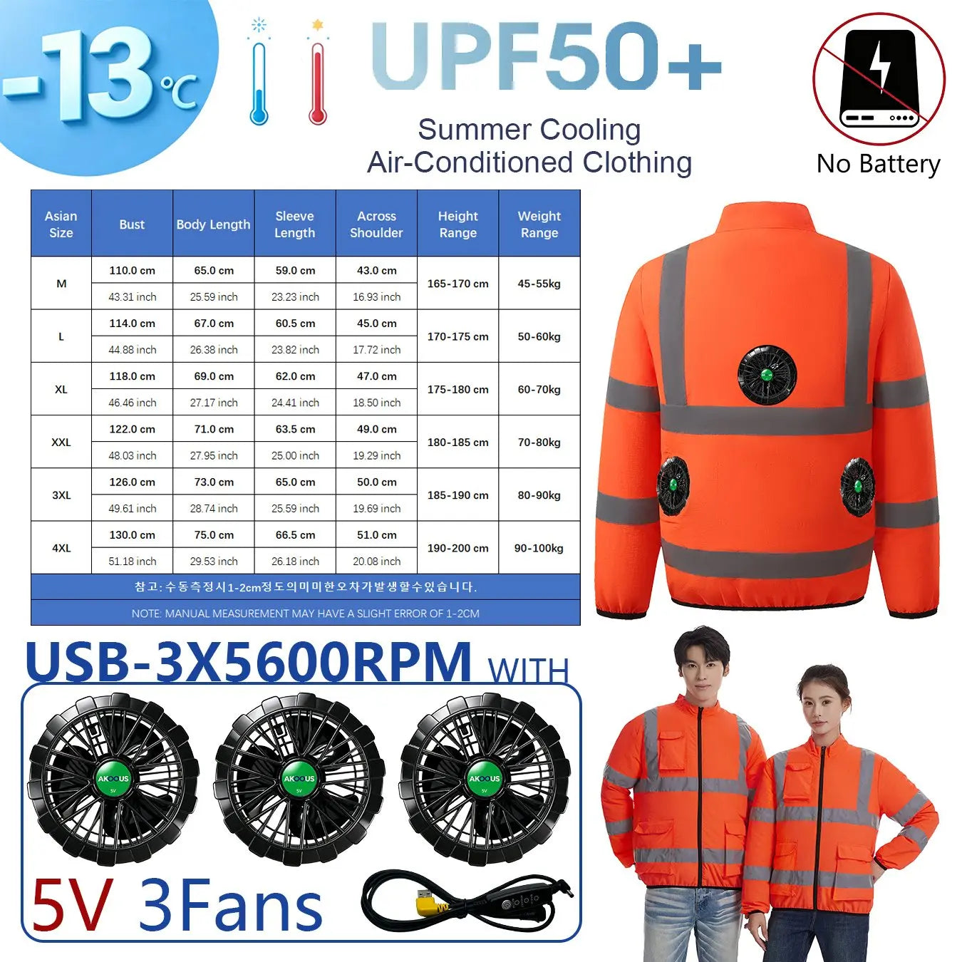AKOOUS USB 3-Fans Cooling Vest for Men and Women