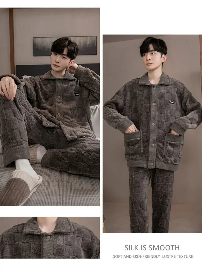 Men's Fleece-Lined Pajamas in Dark Gray