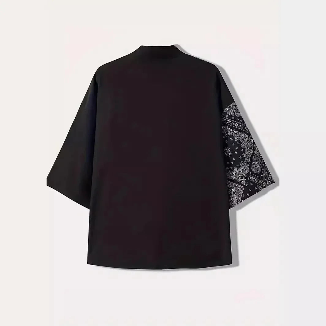 Men's Japanese Letter Print Kimono Cardigan