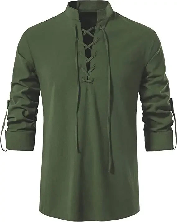 NONE 2026 + Men's Casual Blouse Cotton Linen Shirt Top
