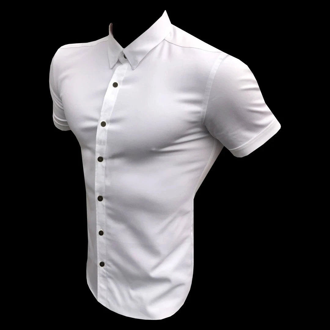 Men's Casual Short Sleeve Slim Fit Shirt in Polyester