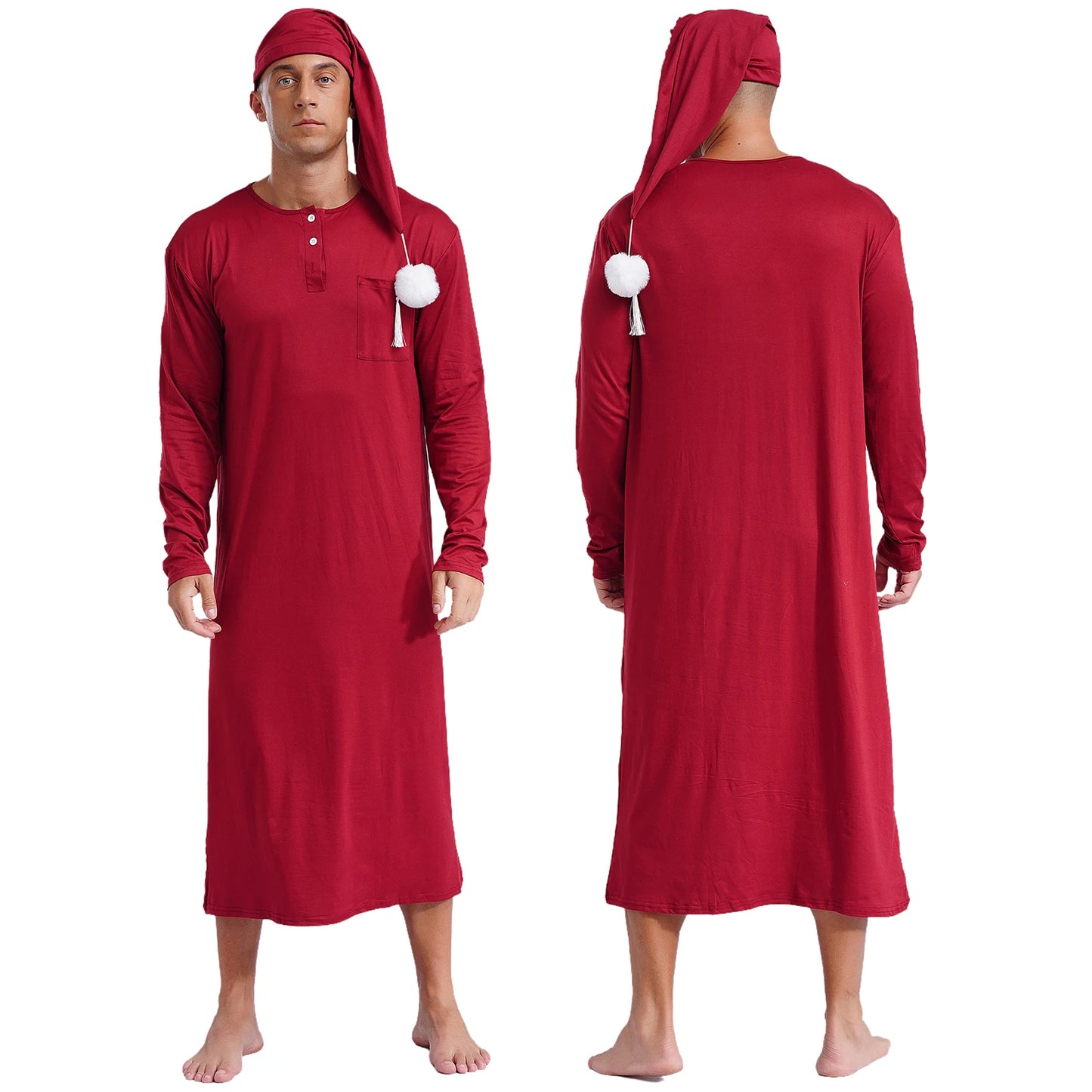 Mens Christmas Striped Sleep Robe with Hat Set
