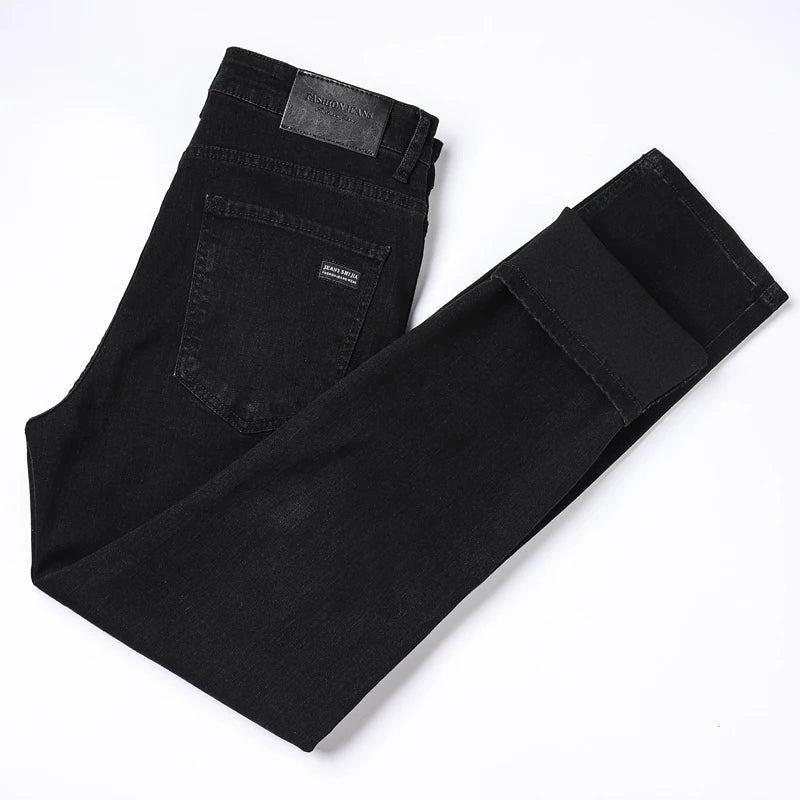 Men's Soft Stretch Denim Biker Jeans in Grey Black