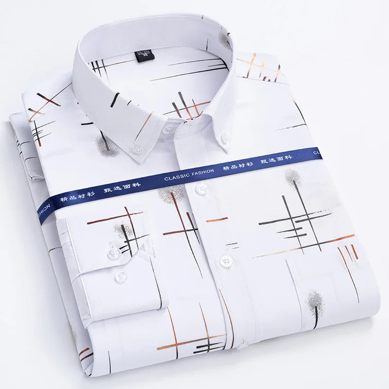 Men's Non-iron Plaid Dress Shirt for Spring and Autumn