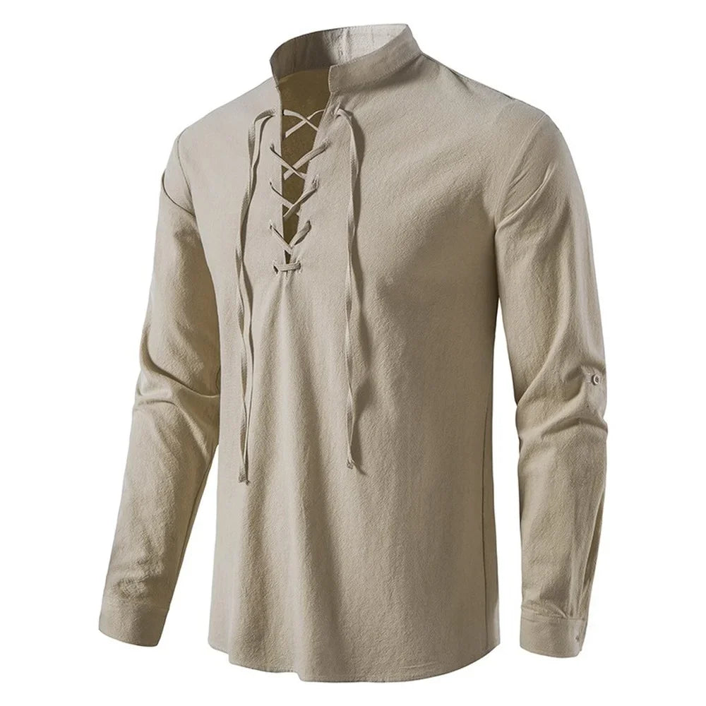 NONE 2026 + Men's Casual Blouse Cotton Linen Shirt Top