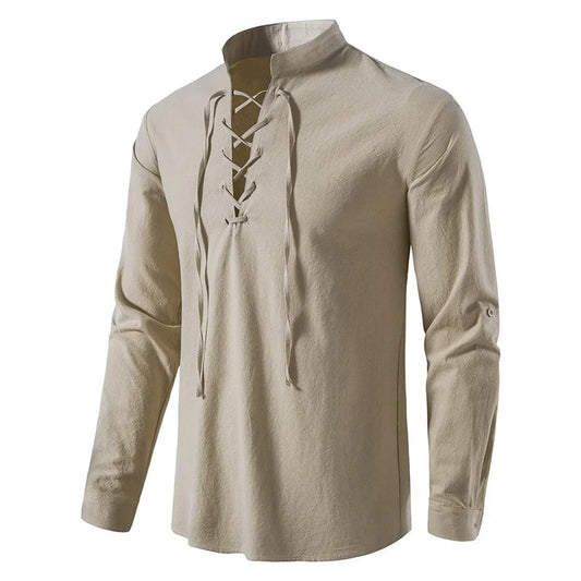 2026 + Men's Casual Blouse Cotton Linen Shirt Top