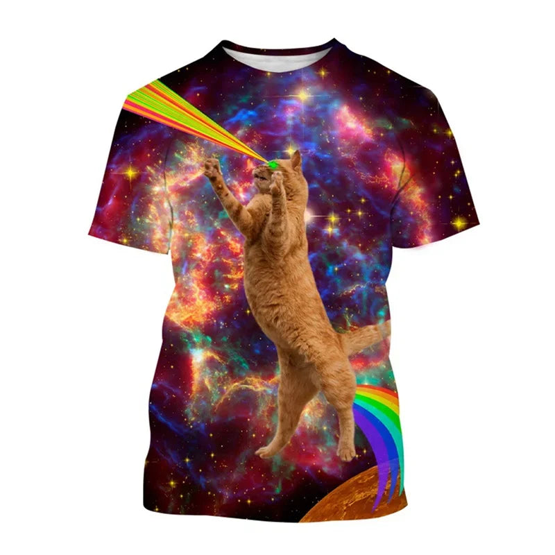3D Printed Space Cat T-shirt for Men and Women