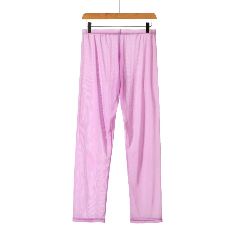 Men's Sexy Soft Mesh Sheer See-through Stretch Pants Trousers Sleepwear Hot Translucent Men Pants Homewear