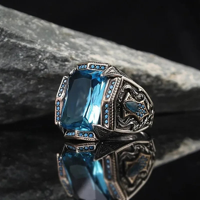 Classic Retro Rainbow / Gatrique Men Rings Silver Color Signet Steampunk Rings for Men