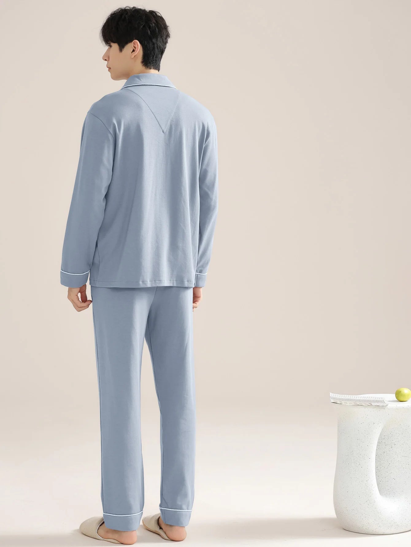 Men's 100% cotton long sleeved four season plus size men's sleepwear, teenage pure cotton home suit set for warmth