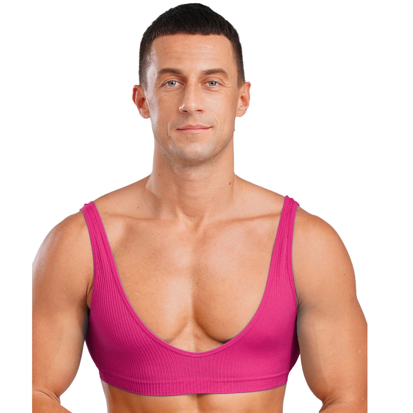 Mens Stretchy Muscle Tanks Top Deep V Neck Clubwear Sleeveless Ribbed Cropped Tops Male Gym Bodybuilding Fitness Sports Bra Vest