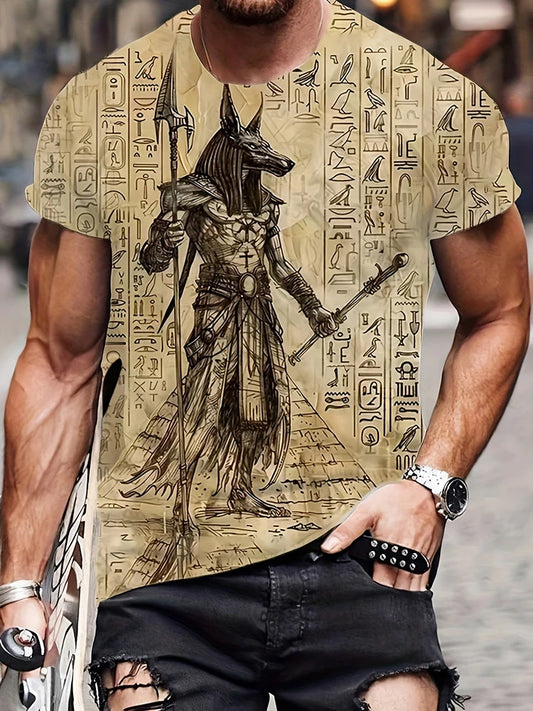 Egyptian Religious Style 3D Anubis Printed Men's Short-sleeved Shirt Outdoor Sports Men's Fitness T-shirt Street Fashion T-shirt