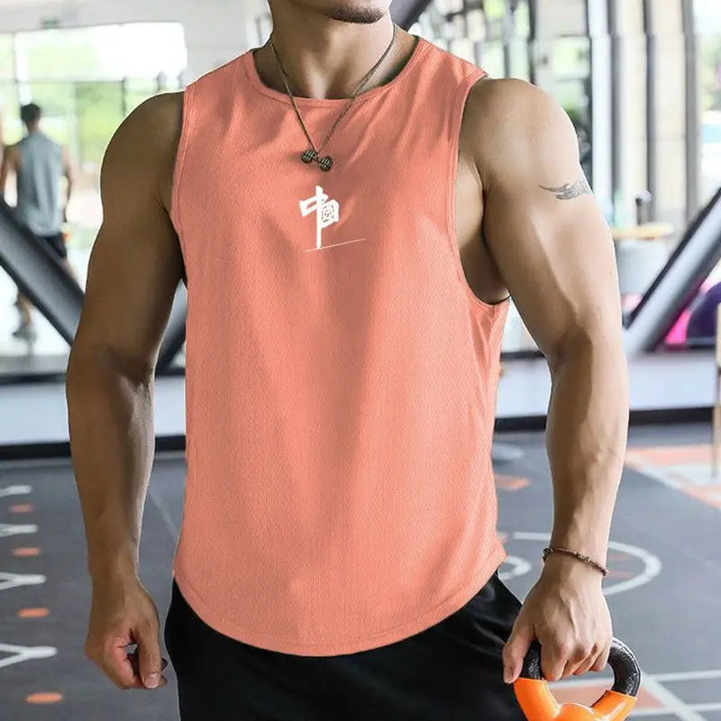 Mens fitness gyms Tank top Summer Men's Trendy Brand Running Training Quick Dry Sports Sleeveless Vest Basketball T-Shirt Vest