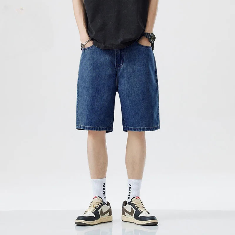2025 Summer men seven inch jeans fashion design men's jeans slim fit straight leg short jeans casual loose wide leg denim shorts