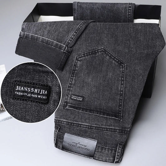 Men's Soft Stretch Denim Biker Jeans in Grey Black