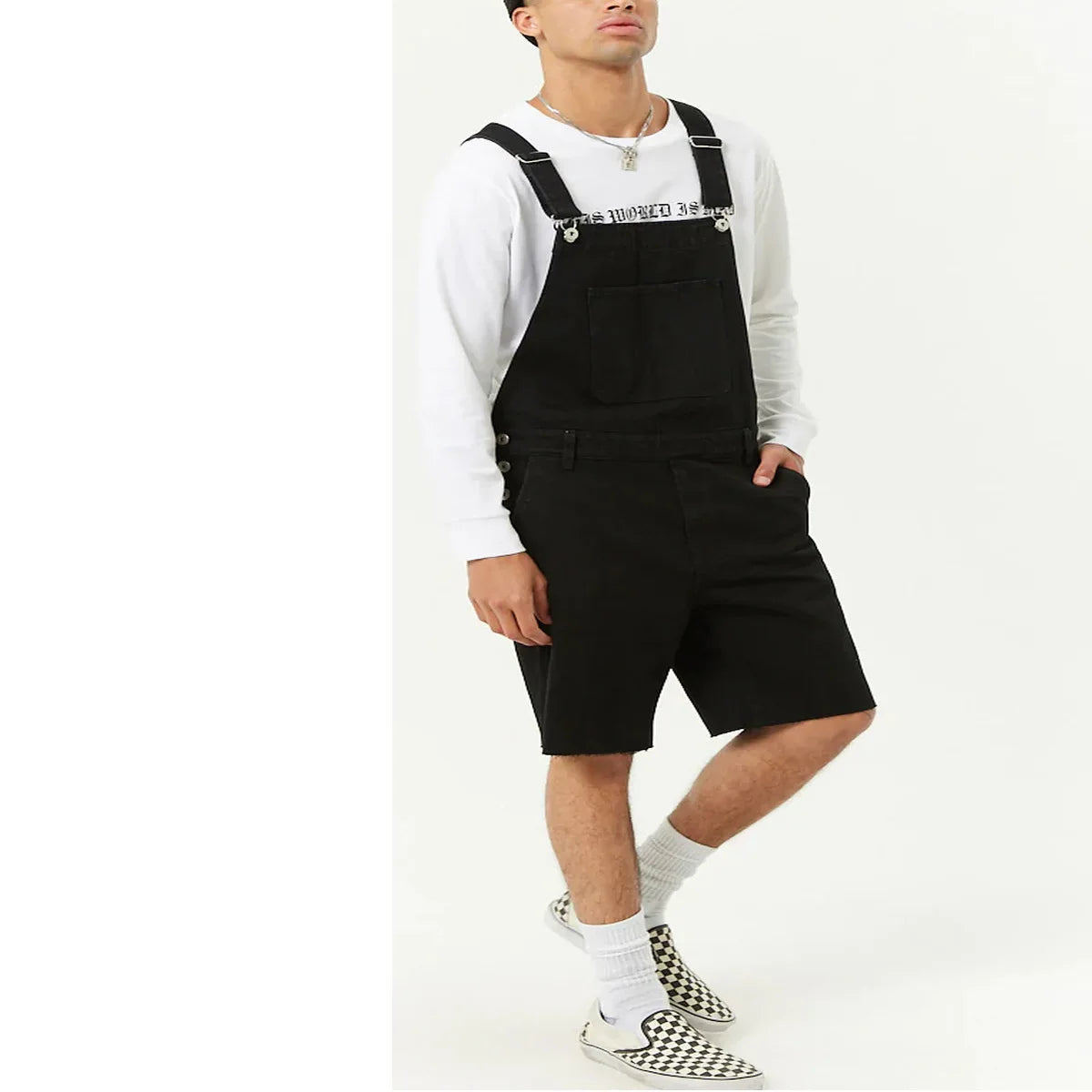 Men's Denim Ripped Knee Length Overalls Jumpsuit