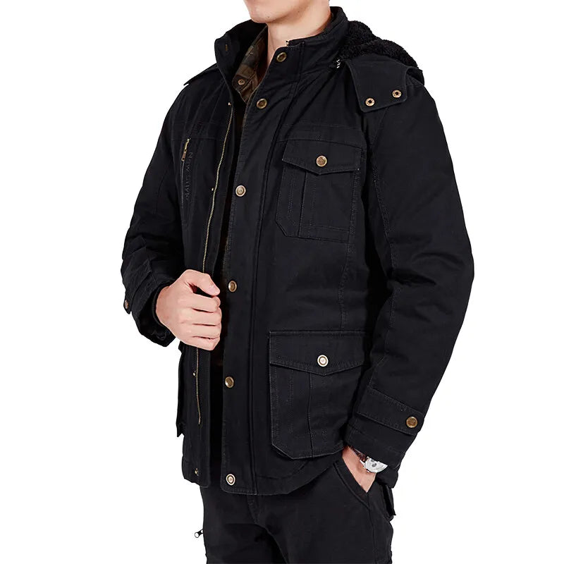 Plus Size Fleece Military Bomber Jacket Men Multi-pocket Pilot Jacket
