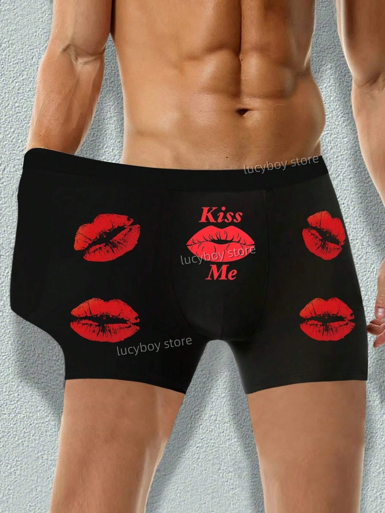 Mens Polyester Boxer Shorts KISS ME Print