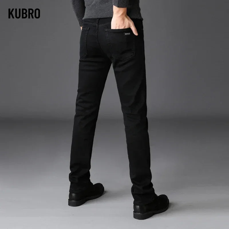 Men's Black Denim Boyfriend Jeans with Zipper Fly