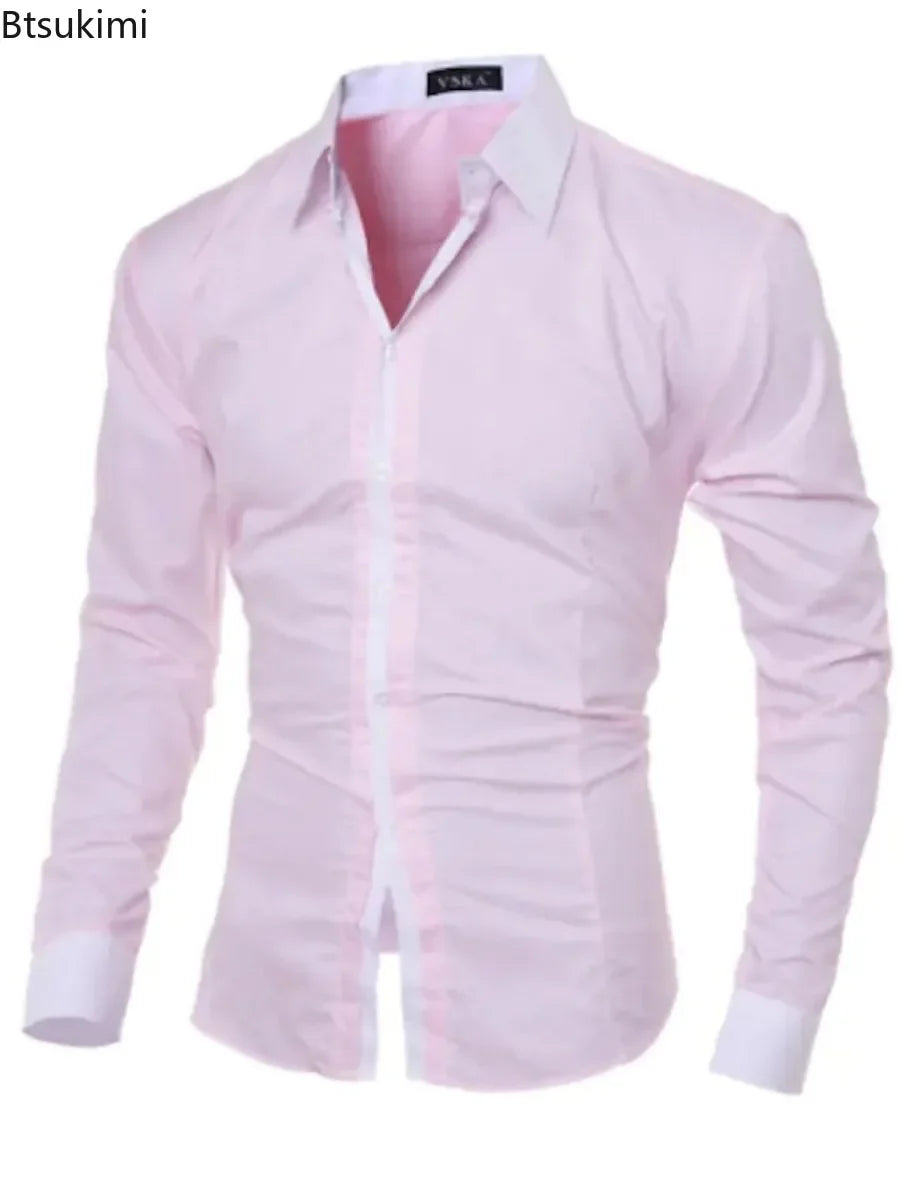 Men's Patchwork Dress Shirt for Business and Casual Wear