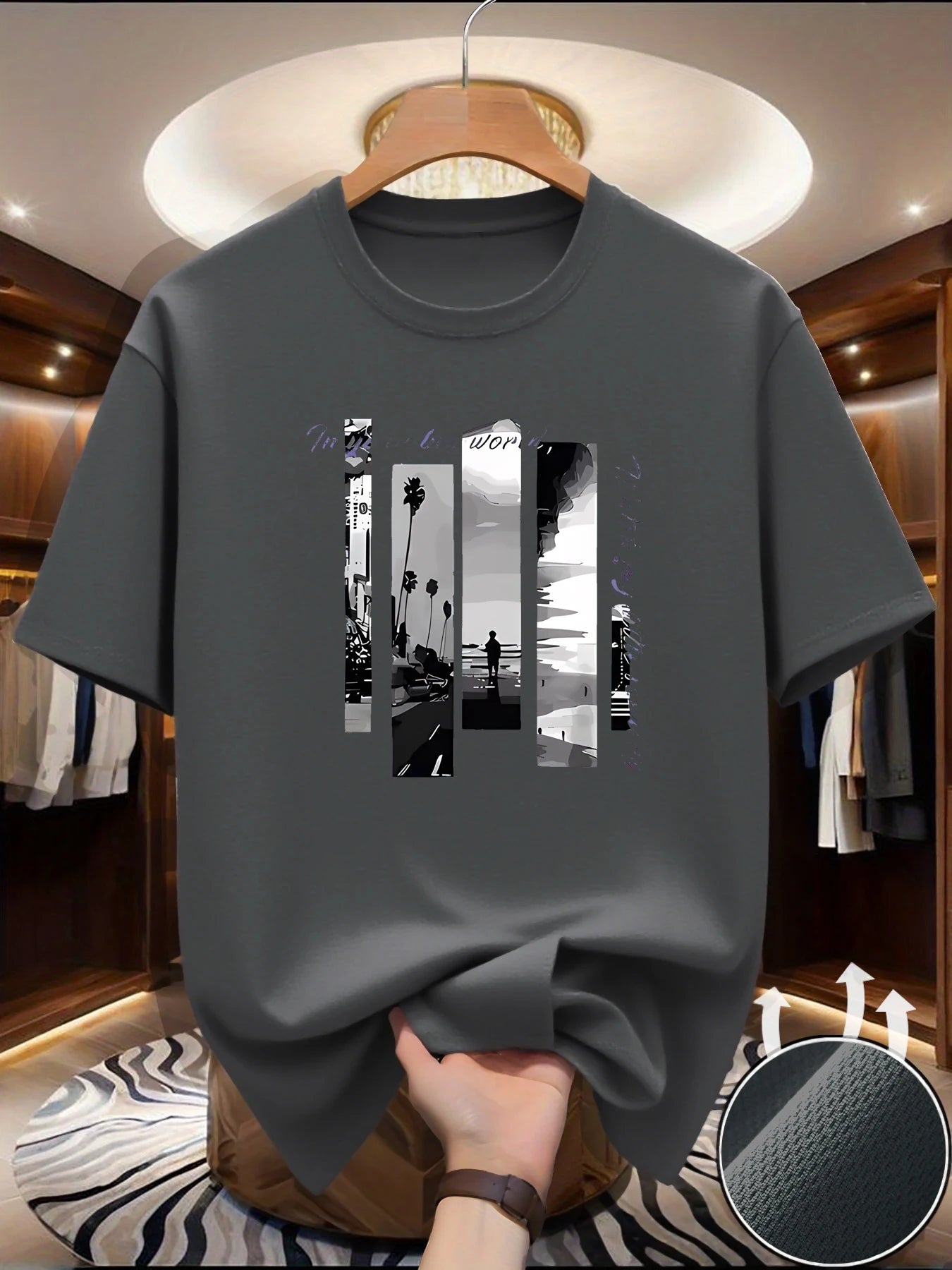 Men's summer T-shirt - Comfortable, sporty, loose-fitting, fashionable with scenic print, round-neck short-sleeved top
